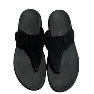 Vionic Black Suede Buckle Thong Sandals Orthotic Recovery Footbed Size 10